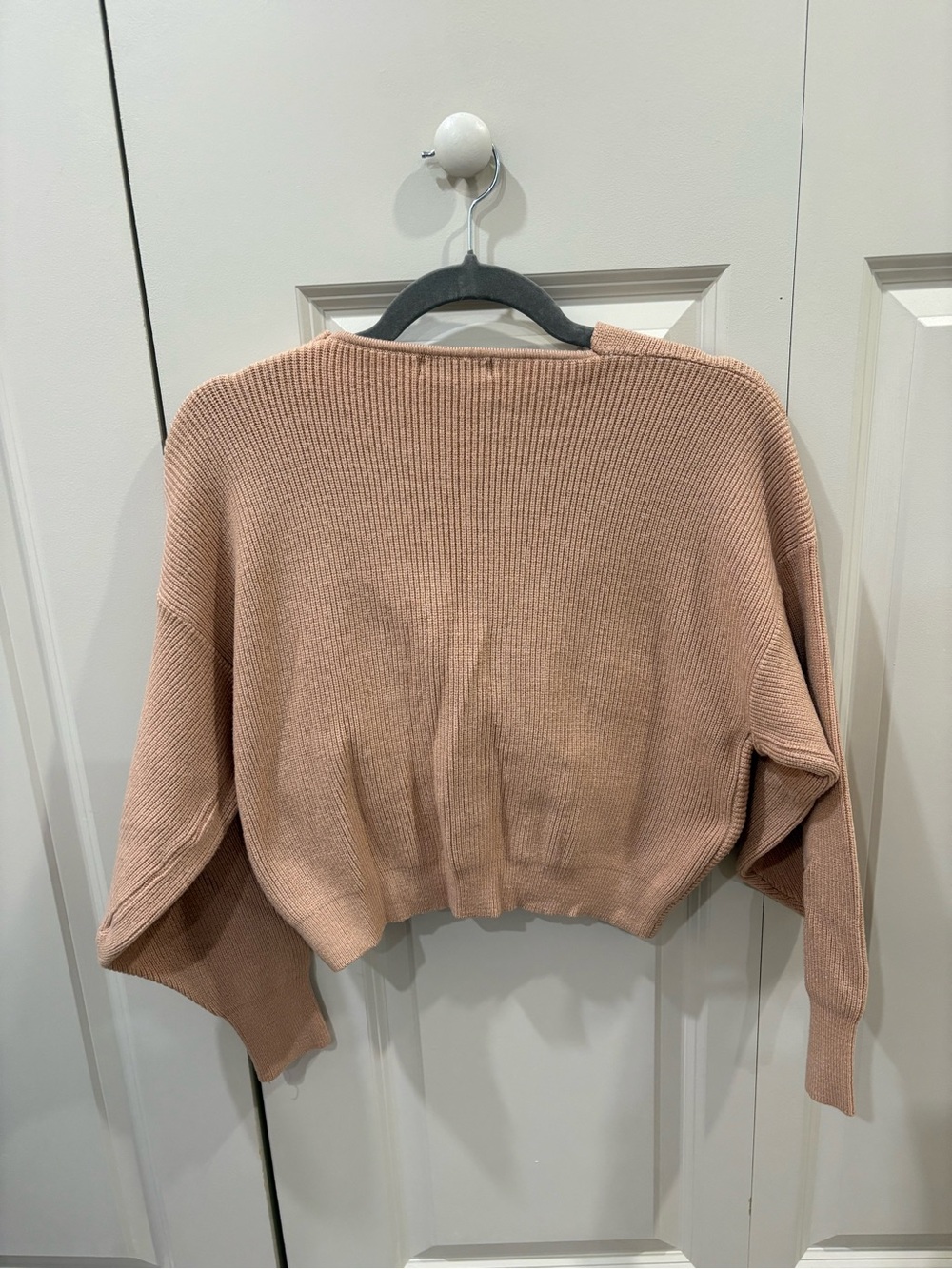 Women's V-Neck Wrap Knit Sweater - Tan - Picture 3 of 3